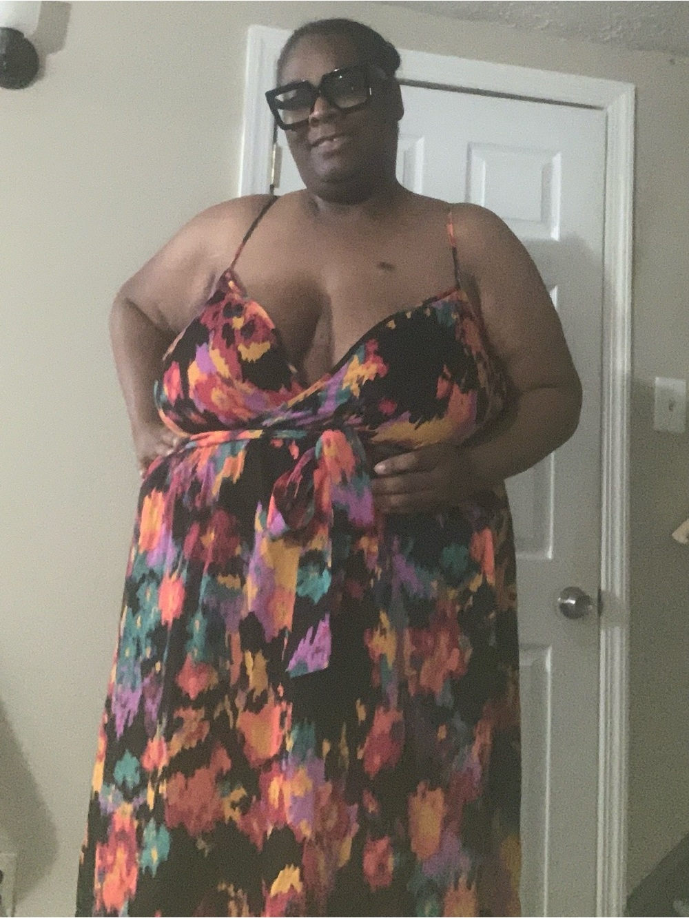 SHEIN Plus Size Black Floral Dress with Tie Waist